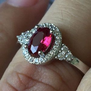 Ladies Size 7 Red Cubic Zircon White Gold Plated